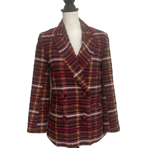 Topshop Madras Plaid Fringe Blazer Jacket. Size  2 - Picture 2 of 8